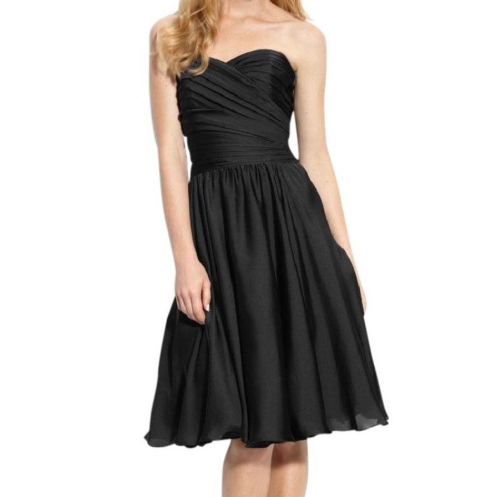 NWT MONIQUE LHUILLIER Bridesmaid Black Strapless A-Line Midi Dress Size 8
